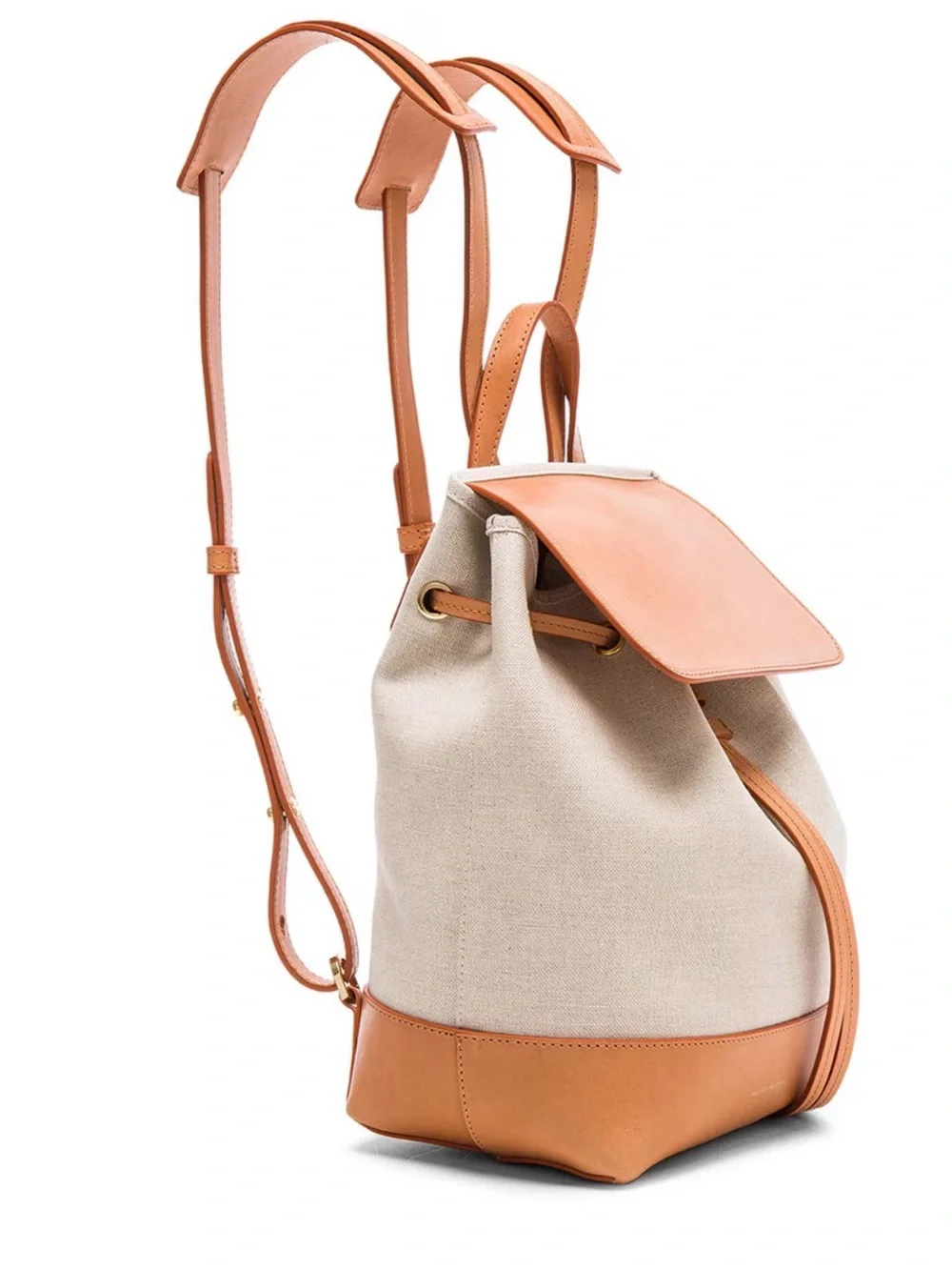 Mansur Gavriel Canvas Mini Backpack Tan Leather Flap Bag  Creme & Cammello